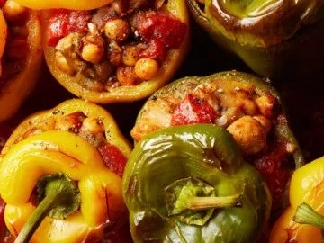 Spiced eggplant-stuffed peppers