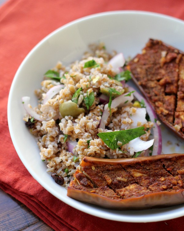 Spiced eggplant with bulgur salad