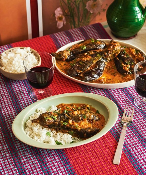Spiced eggplant with tomato & coconut sauce