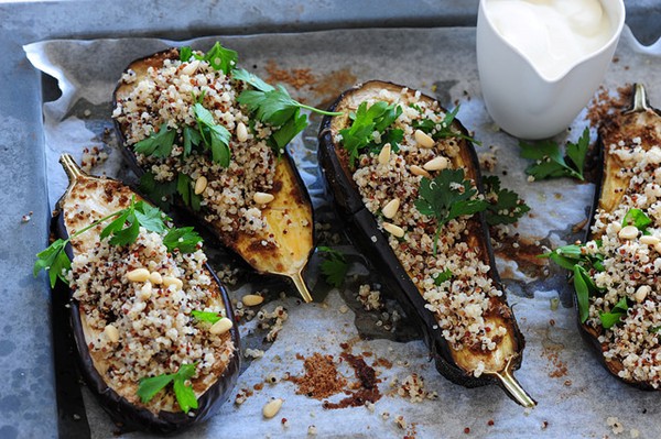 Spiced eggplant with yoghurt & quinoa