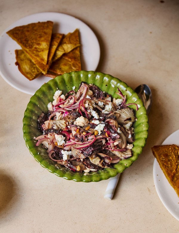 Spiced farinata with radicchio and feta