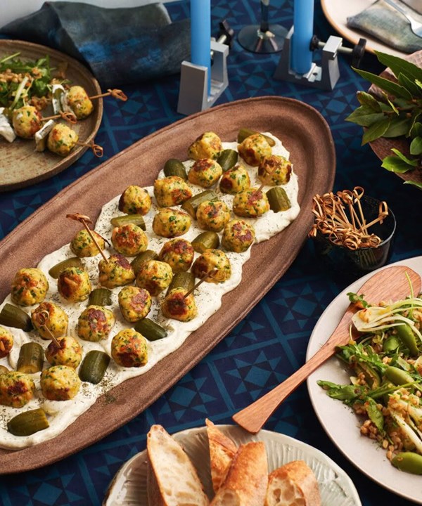 Spiced fish koftas with dilled feta & yogurt sauce