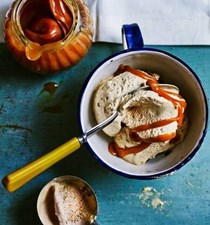 Spiced Guinness ice cream with salted caramel drizzle