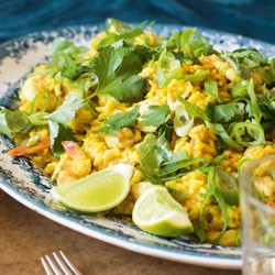 Spiced gurnard and prawn pilaf