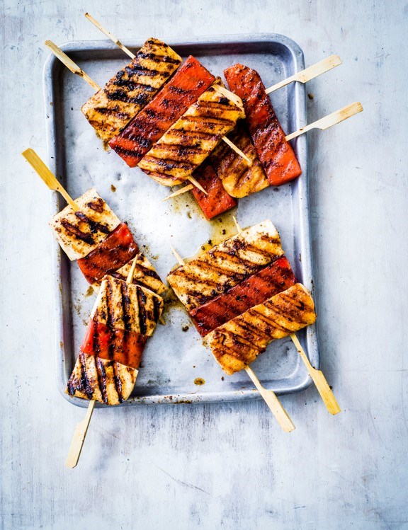 Spiced halloumi and watermelon skewers