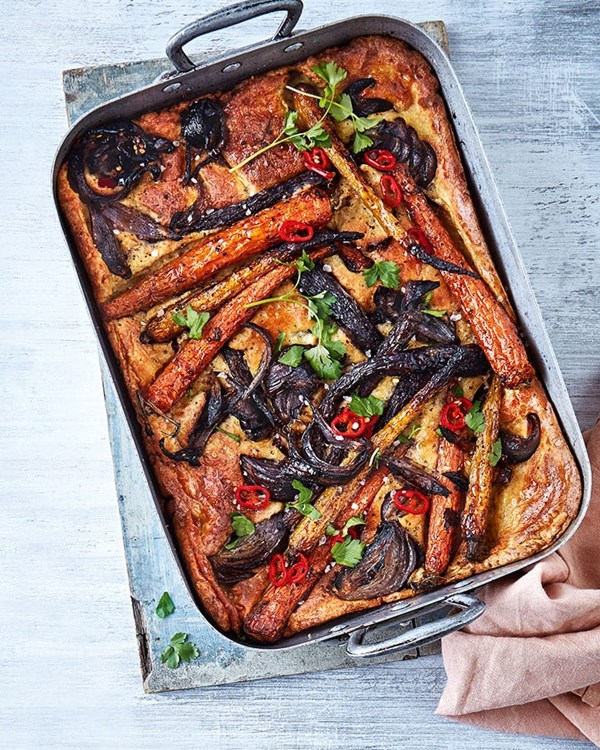 Spiced heritage carrots toad in the hole