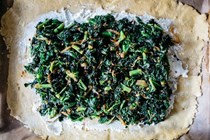 Spiced kale + Gruyere slab galette