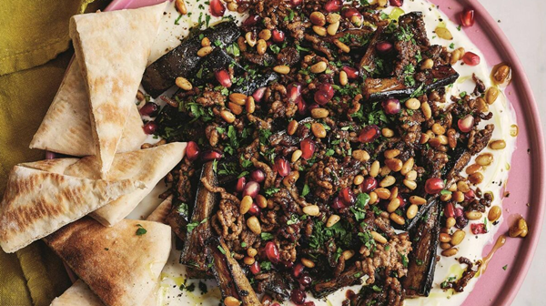 Spiced lamb + aubergine with pitta