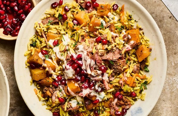 Spiced lamb & butternut rice with pomegranate