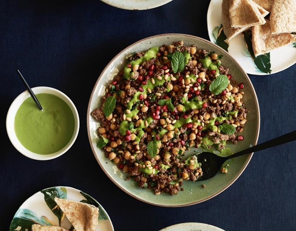 Spiced lamb & chickpeas with green tahini sauce