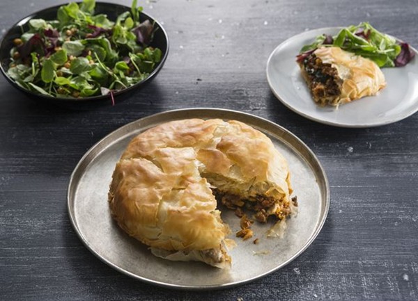 Spiced lamb and apricot filo pie