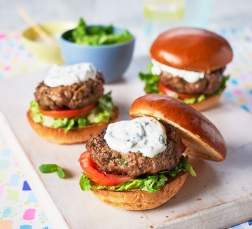 Spiced lamb burgers with minty yogurt