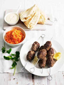 Spiced lamb köfte with warm carrot salad