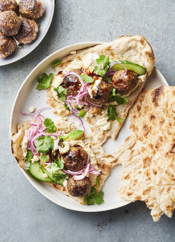 Spiced lamb meatball and salad flatbreads