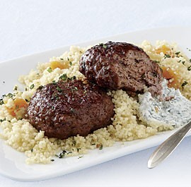 Spiced lamb patties with apricot couscous