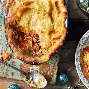 Spiced lamb pie with chickpea and potato mash