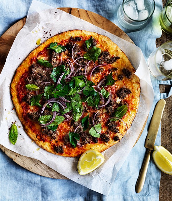 Spiced lamb pizza with mint and sumac