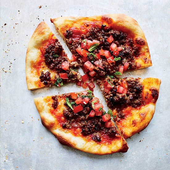 Spiced-lamb pizzas