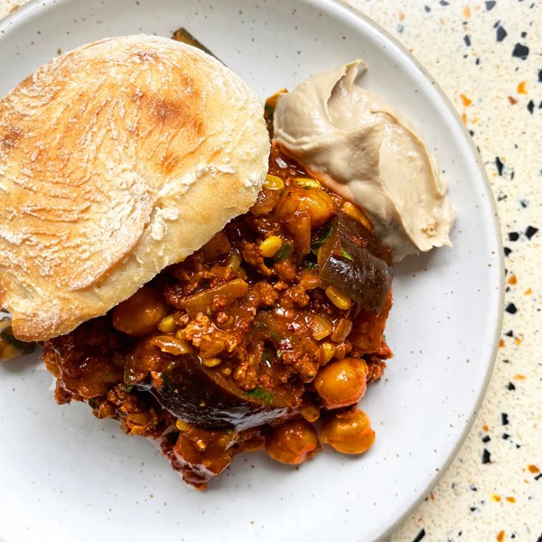 Spiced lamb sloppy Joe