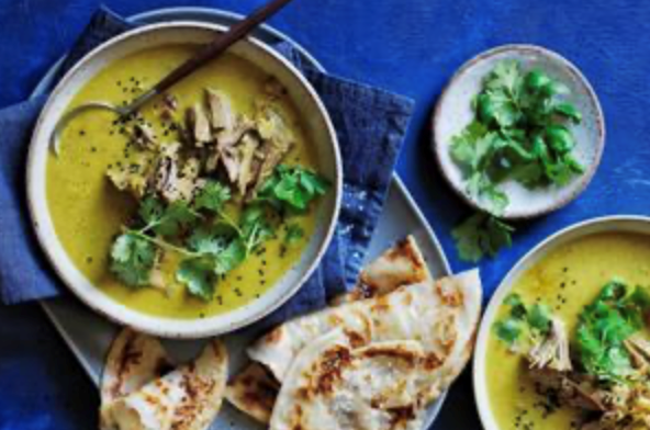 Spiced lamb soup with roti