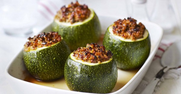 Spiced lamb stuffed courgettes