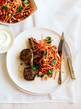 Spiced lamb with carrot and chickpea salad