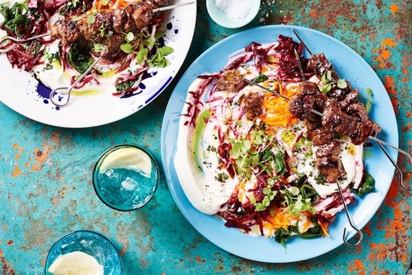 Spiced lamb with yoghurt and vegetable salad