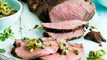 Spiced leg of butterflied lamb with preserved lemon dressing