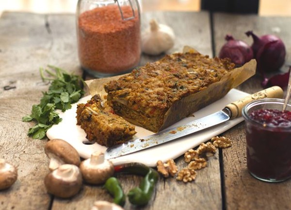 Spiced lentil, nut and vegetable roast