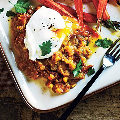 Spiced lentils and poached eggs