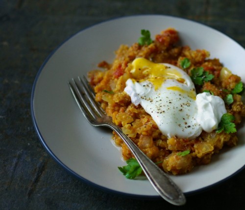 Spiced lentils and poached eggs