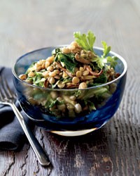 Spiced lentils with mushrooms and greens