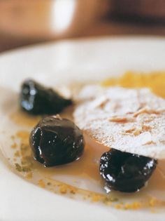 Spiced madeleines with lemon curd and apricot-orange compote