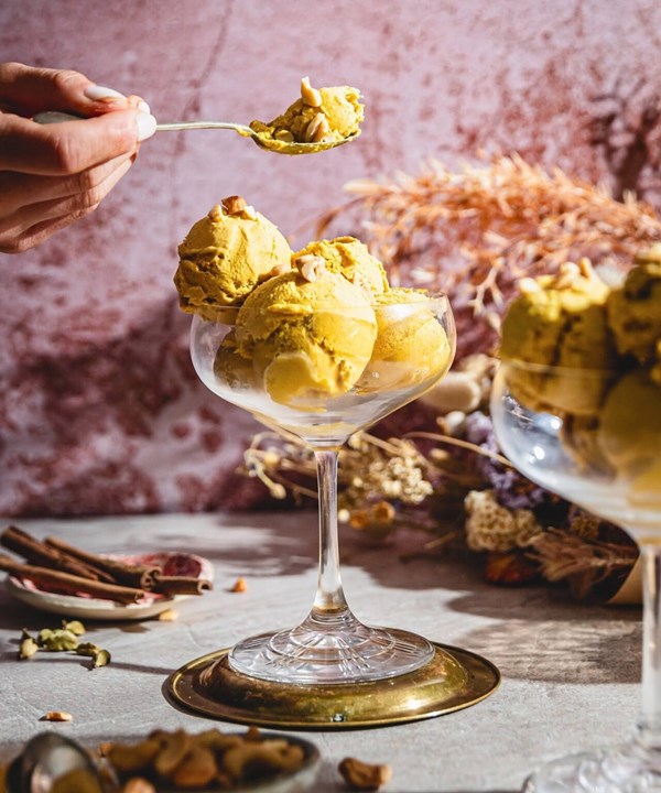 Spiced mango, ginger & cashew ice cream