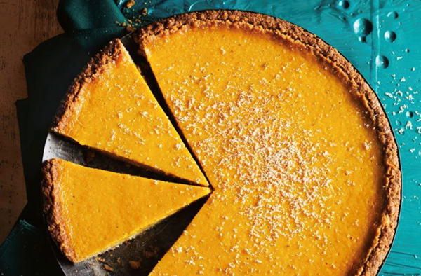 Spiced maple pumpkin pie with waffle crust