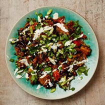 Spiced mashed aubergines and peas