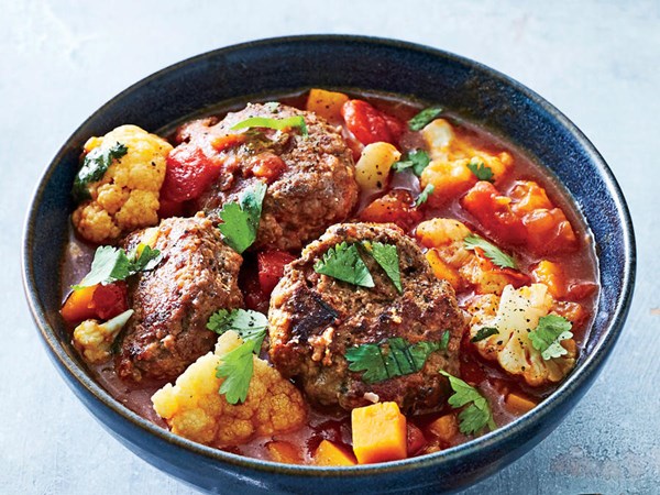 Spiced meatball, butternut, and tomato stew