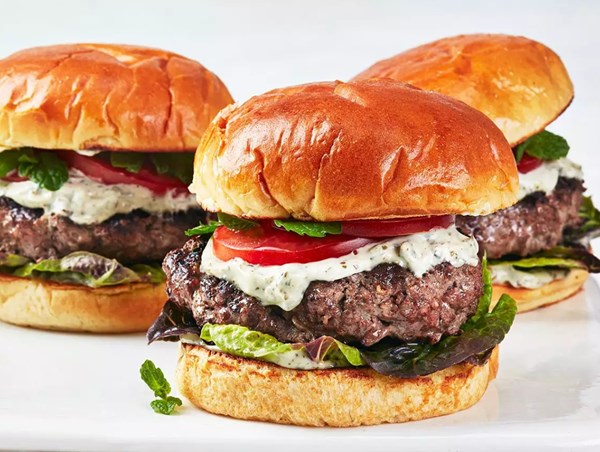 Spiced minted lamb burger with zhoug mayo