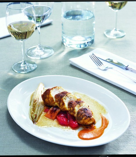 Spiced monkfish with chicory and orange butter sauce