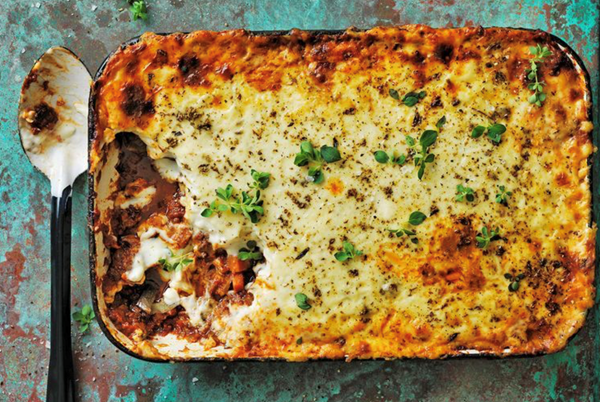 Spiced mushroom moussaka with haloumi béchamel