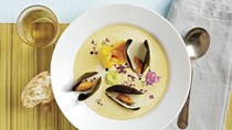 Spiced mussel and saffron soup