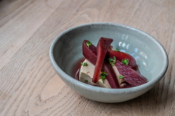 Spiced panna cotta with mulled pears