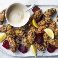 Spiced parsnip & chard patties with pickled beetroot