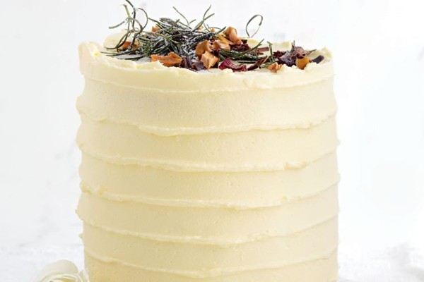 Spiced parsnip cake with apple jam and cream cheese frosting