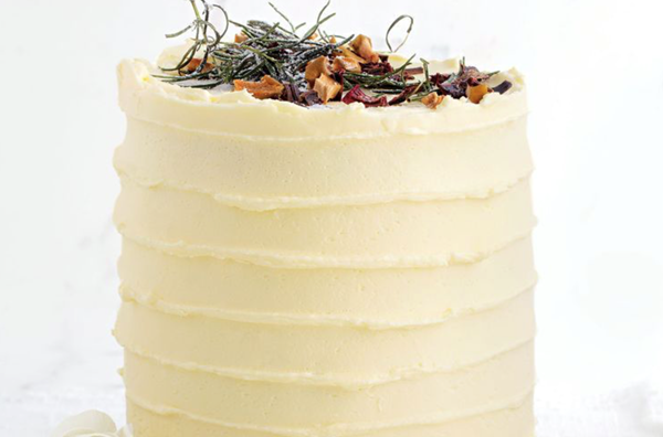 Spiced parsnip cake with apple jam and cream cheese frosting