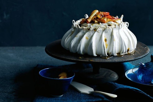 Spiced peach and passionfruit Pavlova