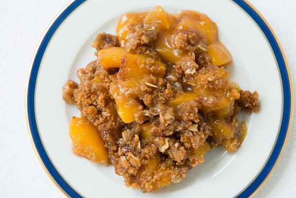 Spiced peach, graham cracker and oat crisp
