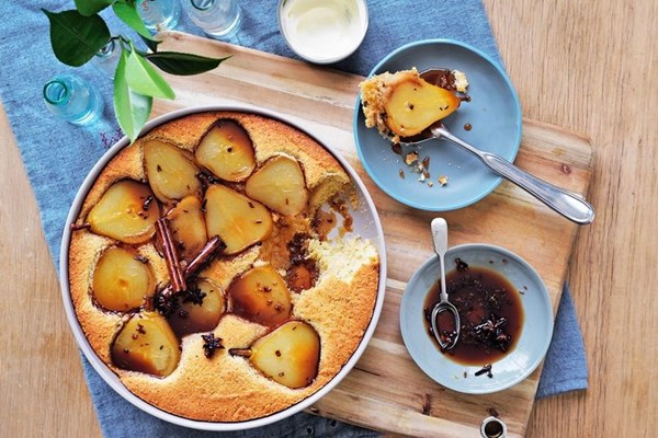 Spiced pear & coconut frangipane pudding