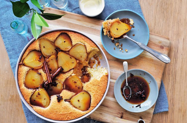 Spiced pear and coconut frangipane pudding