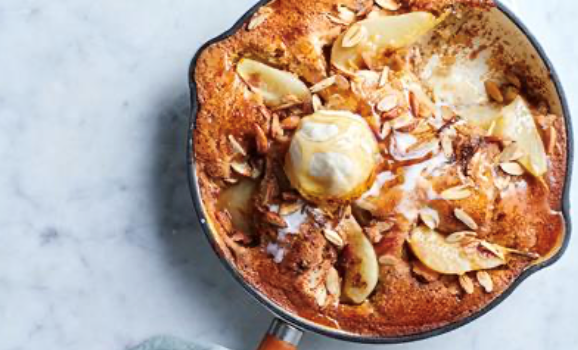 Spiced pear, buttermilk and almond skillet cake